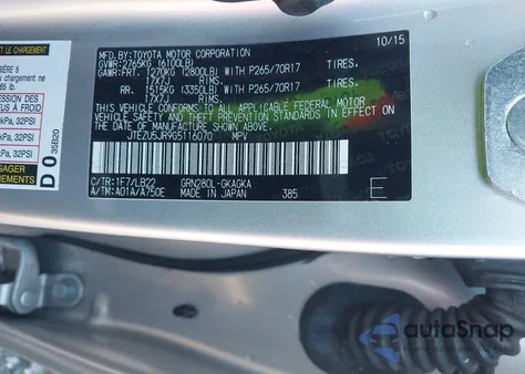 2016 Toyota 4Runner Sr5 Premium z USA, uszkodzony, nr VIN JTEZU5JR9G5116070